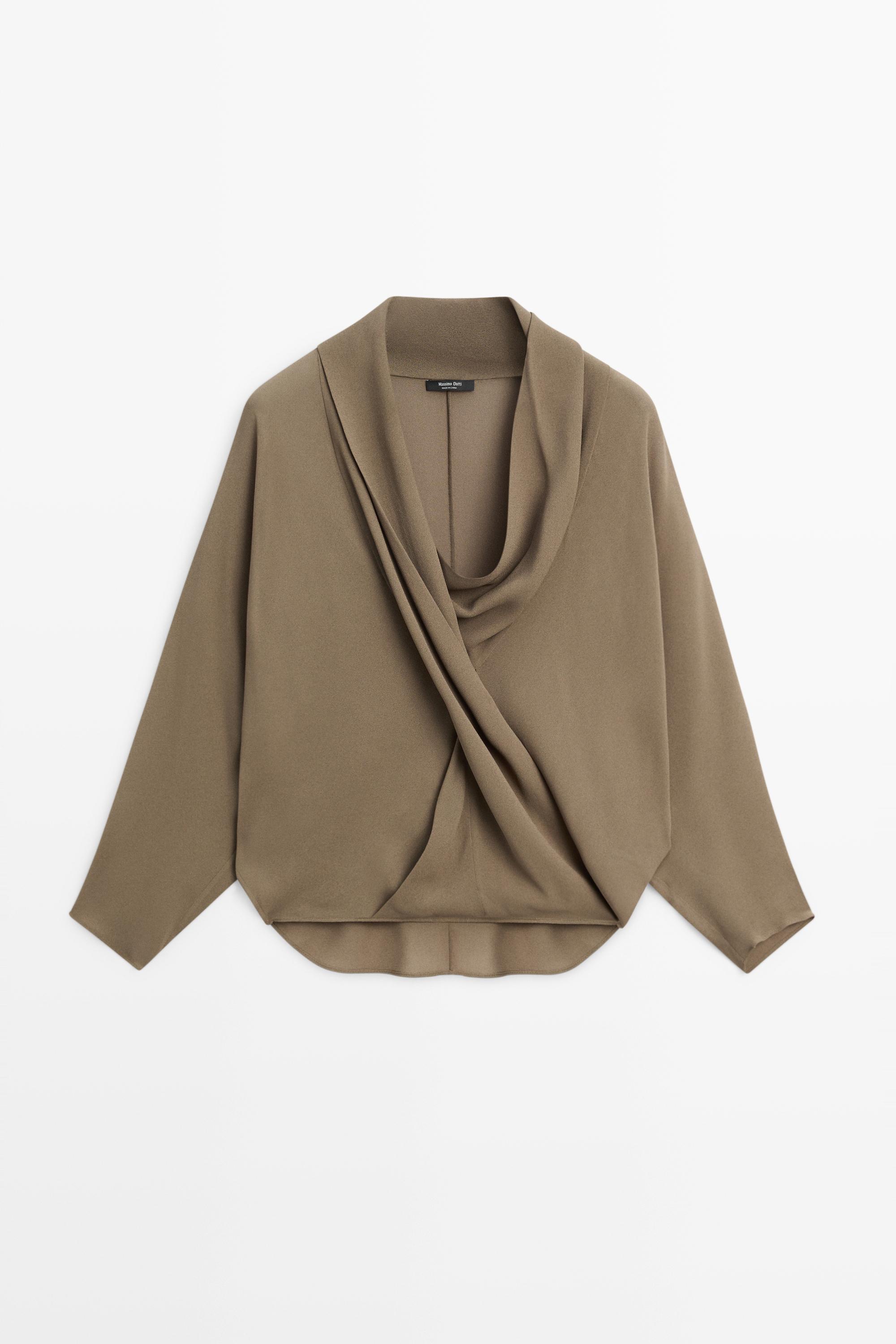 Flowy surplice draped neckline shirt